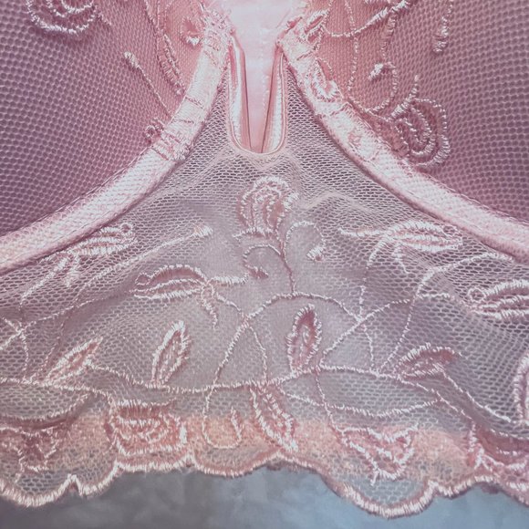 Daisey Fuentes Lace Padded Bra-Pale Pastel Peach Color-Wire V Front-40C-Gold - Picture 7 of 15